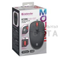 Мышь проводная оптическая DEFENDER Icon MB-057,3D,бесшумная,1,8м,1000dpi, черный (1/40)